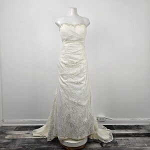 White Lace Beaded Corset Back Wedding Gown Size M/L